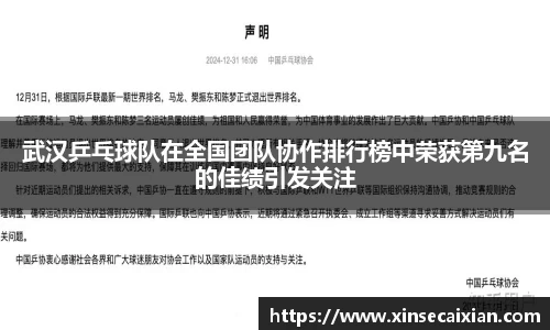 武汉乒乓球队在全国团队协作排行榜中荣获第九名的佳绩引发关注